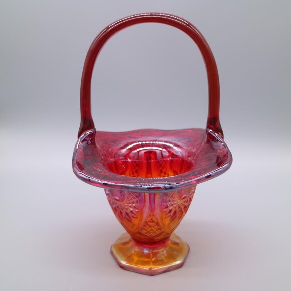 Vintage Indiana Glass Heirloom Ruby Amberina Iridescent Basket Carnival Cadmium - Picture 3 of 7